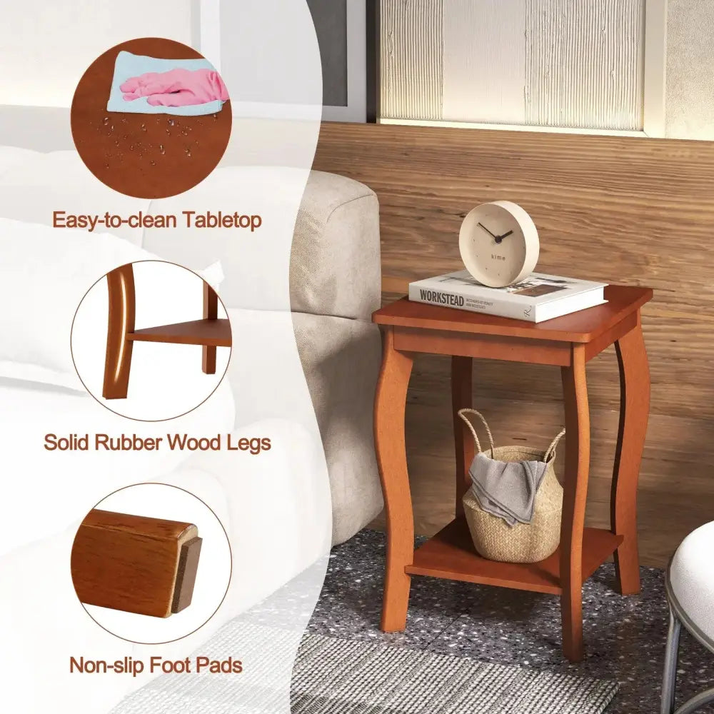 15 Inch 2-Tier Square End Table with Storage Shelf Set of 2-Walnut Costway