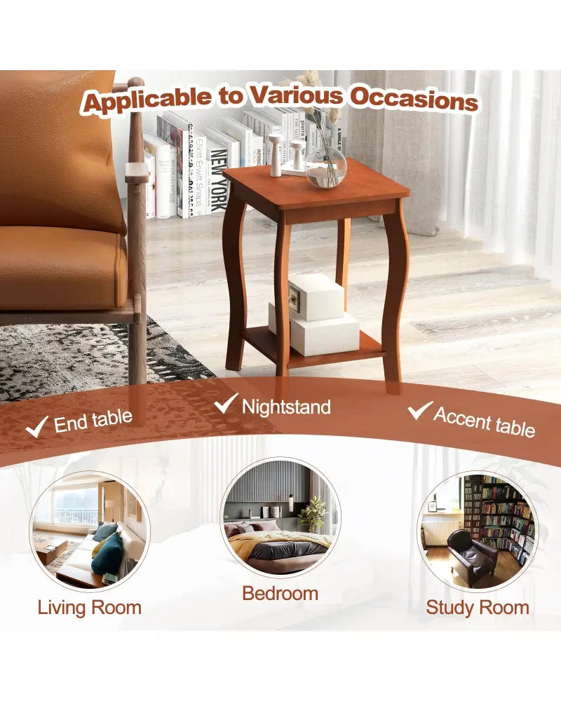 15 Inch 2-Tier Square End Table with Storage Shelf Set of 2-Walnut - Walnut - End & Side Tables