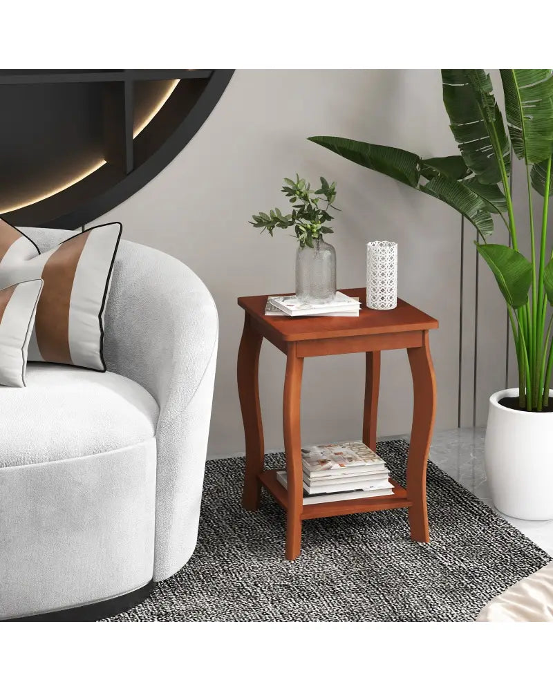 15 Inch 2-Tier Square End Table with Storage Shelf Set of 2-Walnut - Walnut - End & Side Tables