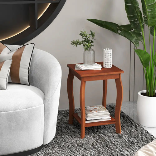 15 Inch 2-Tier Square End Table with Storage Shelf Set of 2-Walnut - Walnut - End & Side Tables