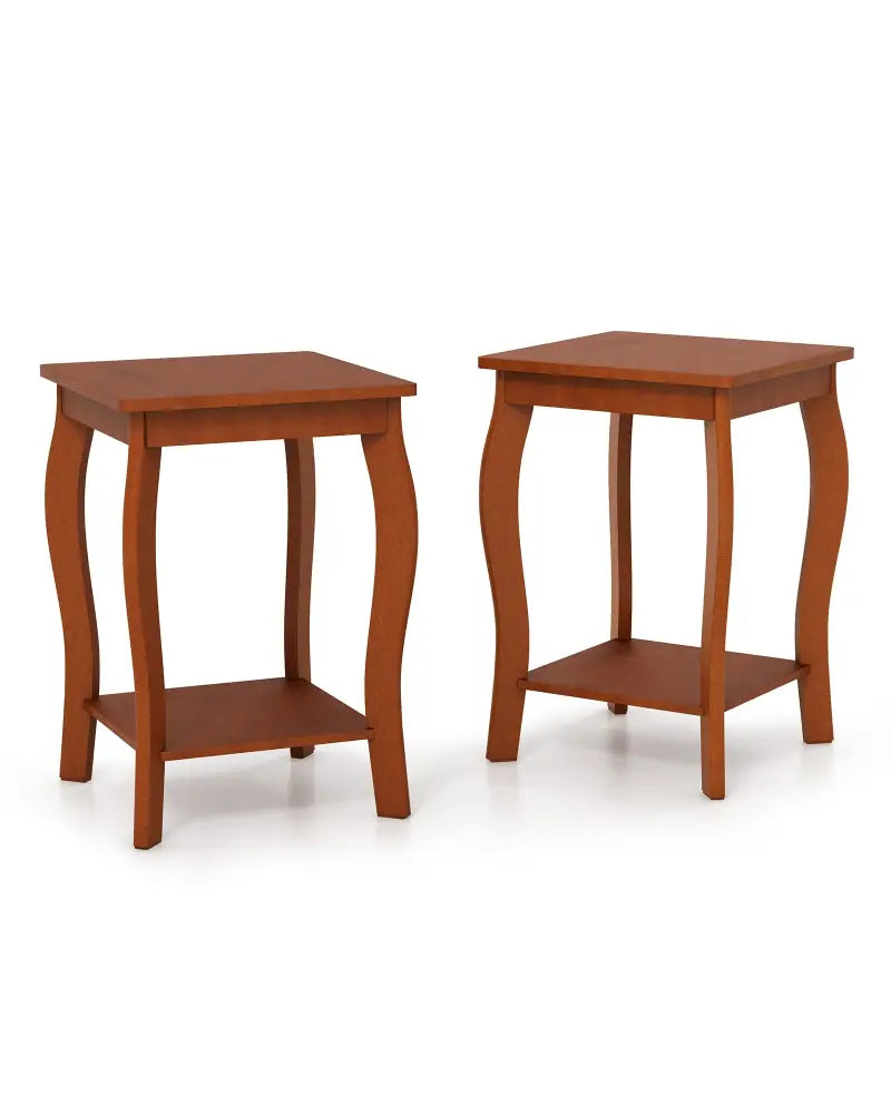 15 Inch 2-Tier Square End Table with Storage Shelf Set of 2-Walnut - Walnut - End & Side Tables