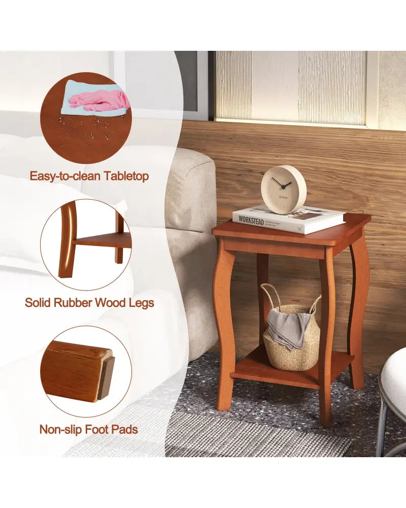 15 Inch 2-Tier Square End Table with Storage Shelf Set of 2-Walnut - Walnut - End & Side Tables