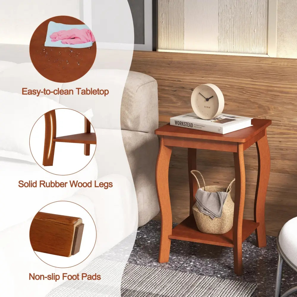 15 Inch 2-Tier Square End Table with Storage Shelf Set of 2-Walnut - Walnut - End & Side Tables