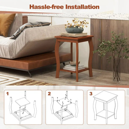 15 Inch 2-Tier Square End Table with Storage Shelf Set of 2-Walnut Costway