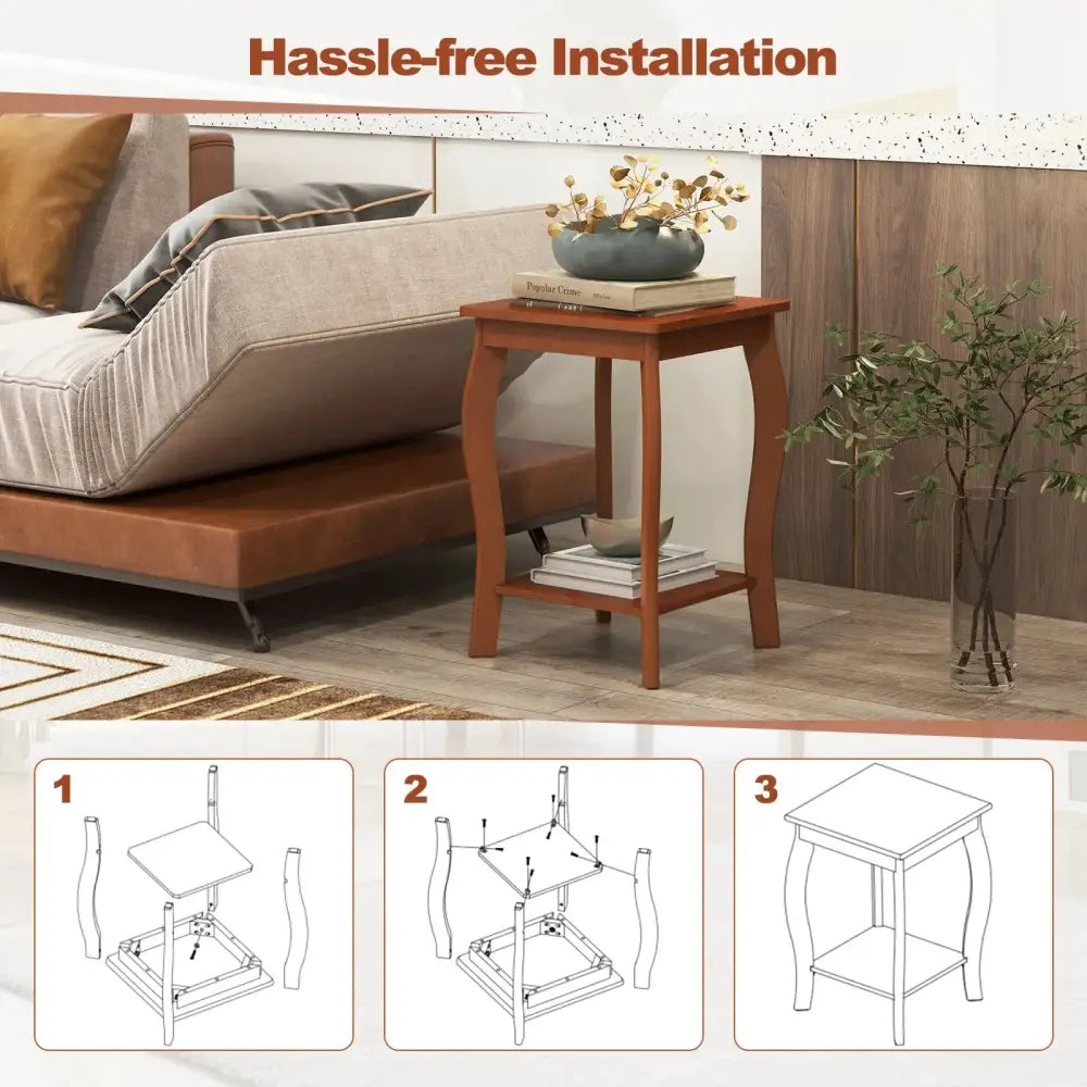 15 Inch 2-Tier Square End Table with Storage Shelf Set of 2-Walnut Costway