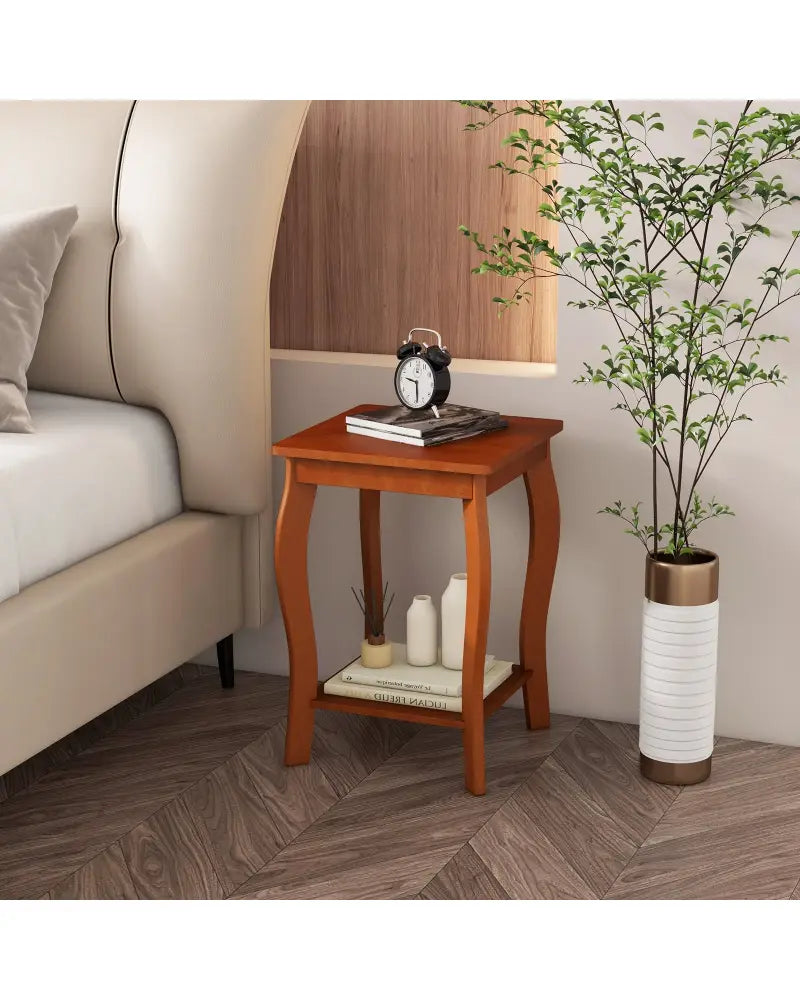 15 Inch 2-Tier Square End Table with Storage Shelf Set of 2-Walnut - Walnut - End & Side Tables