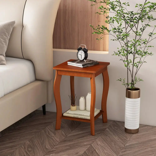 15 Inch 2-Tier Square End Table with Storage Shelf Set of 2-Walnut - Walnut - End & Side Tables