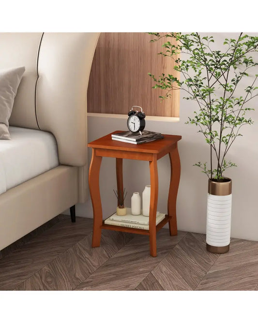 15 Inch 2-Tier Square End Table with Storage Shelf Set of 2-Walnut - Walnut - End & Side Tables