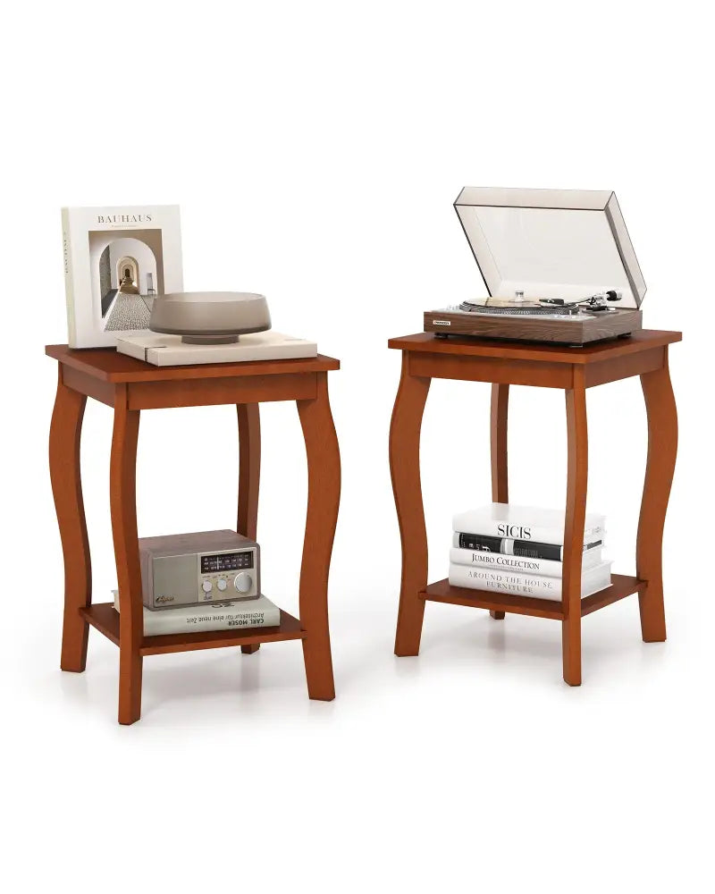 15 Inch 2-Tier Square End Table with Storage Shelf Set of 2-Walnut - Walnut - End & Side Tables