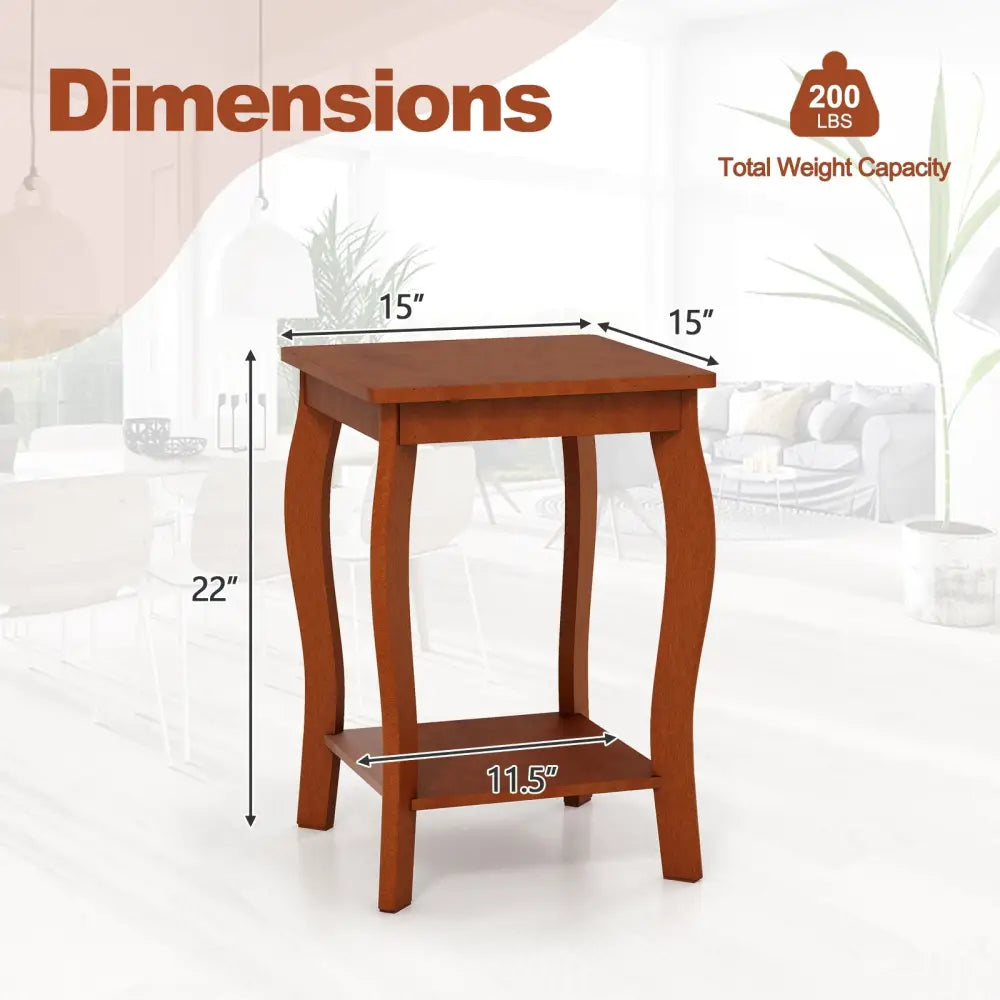 15 Inch 2-Tier Square End Table with Storage Shelf Set of 2-Walnut - Walnut - End & Side Tables
