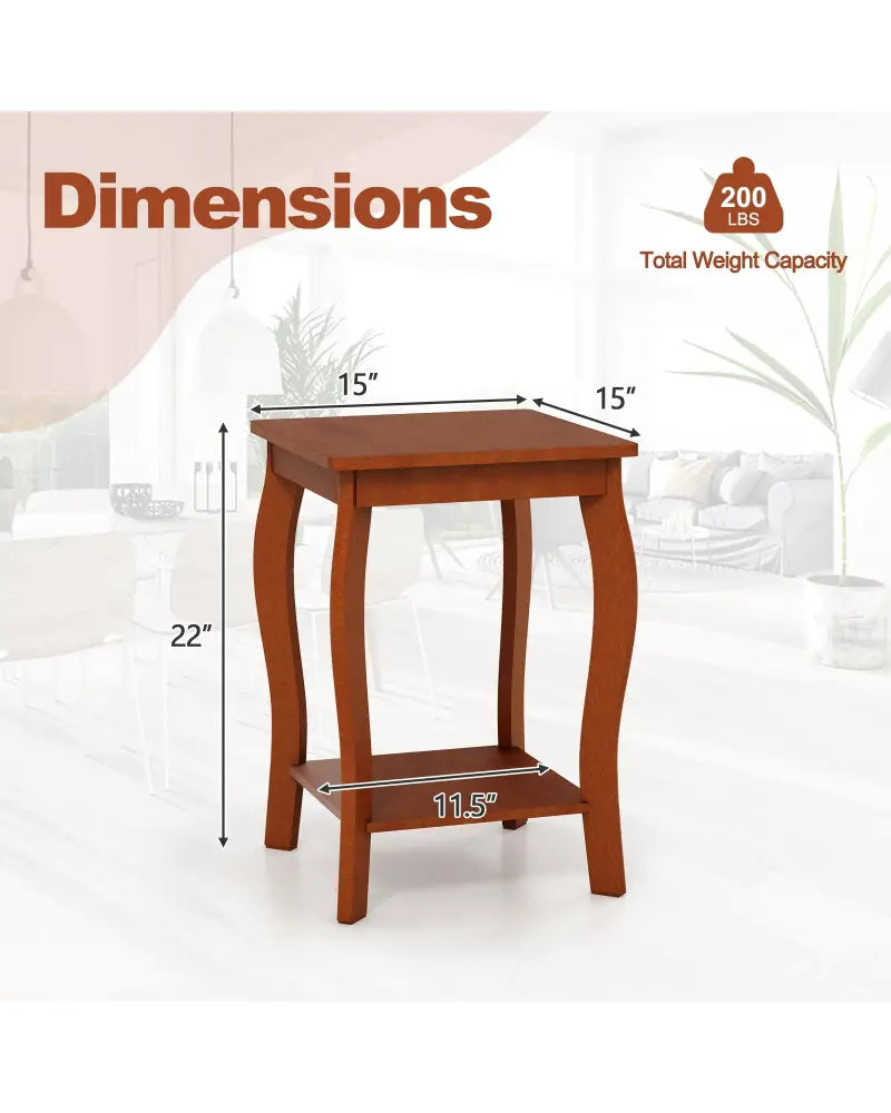 15 Inch 2-Tier Square End Table with Storage Shelf Set of 2-Walnut - Walnut - End & Side Tables