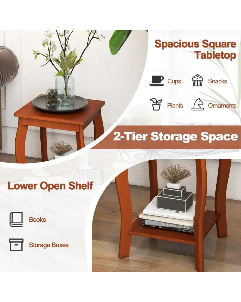 15 Inch 2-Tier Square End Table with Storage Shelf Set of 2-Walnut - Walnut - End & Side Tables