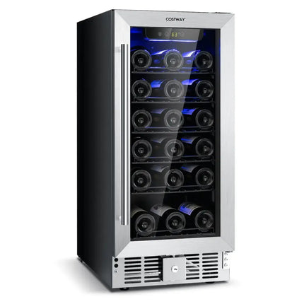 15 Inch 30-Bottle Wine Cooler with Temperature Memory-Silver Costway