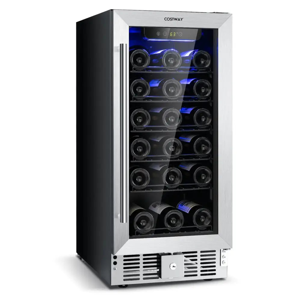 15 Inch 30-Bottle Wine Cooler with Temperature Memory-Silver Costway
