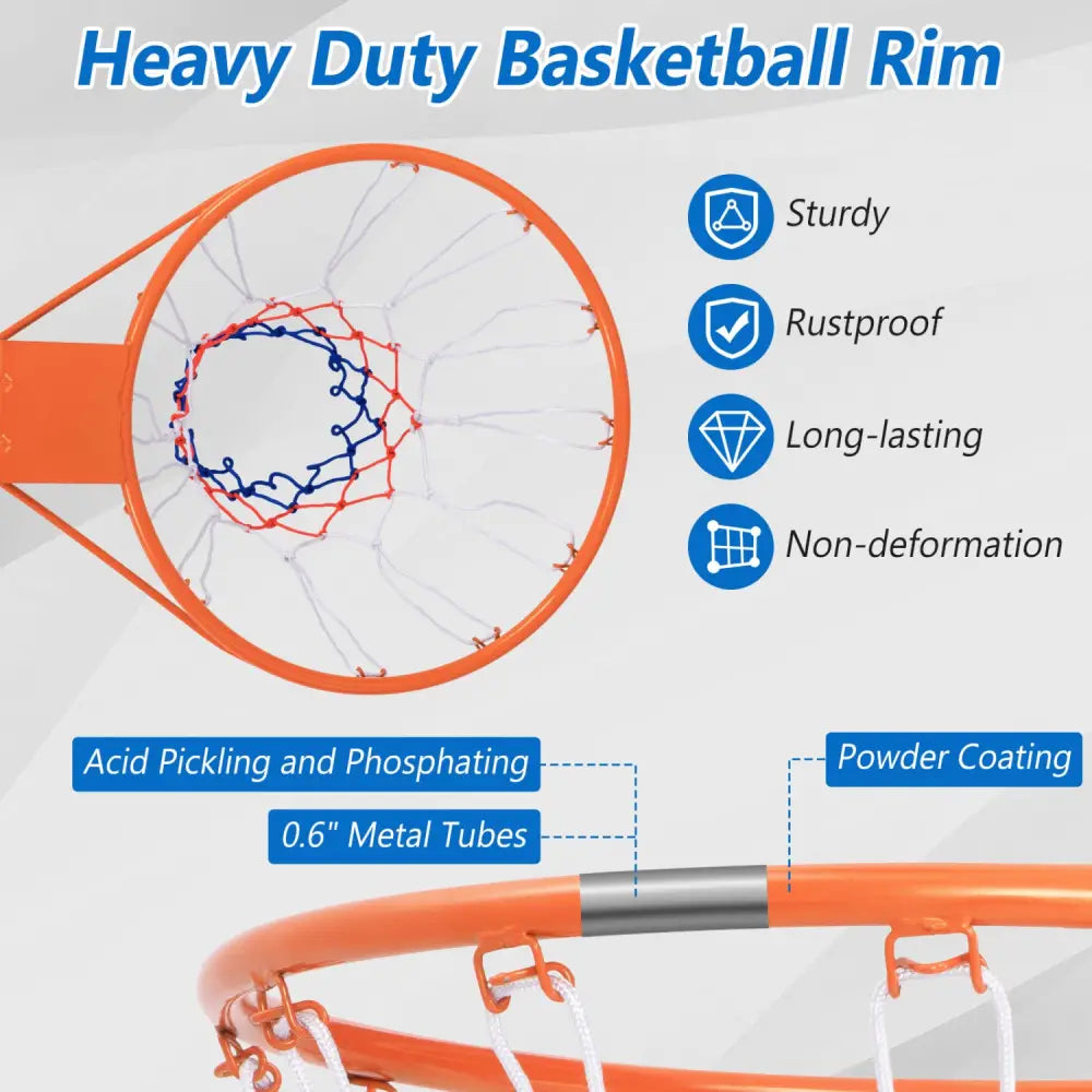 15 Inch Basketball Rim Goal Replacement with All Weather Net and Mounting Hardware-Orange - Orange - Sport Equipments