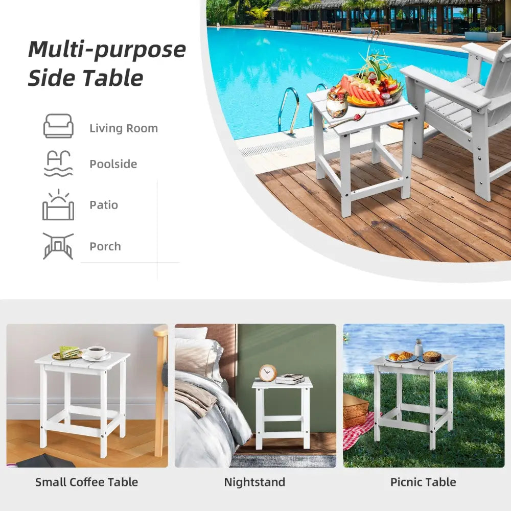 15 Inch Patio Square Wooden Slat End Side Coffee Table for Garden-White - White - Patio Coffee Tables