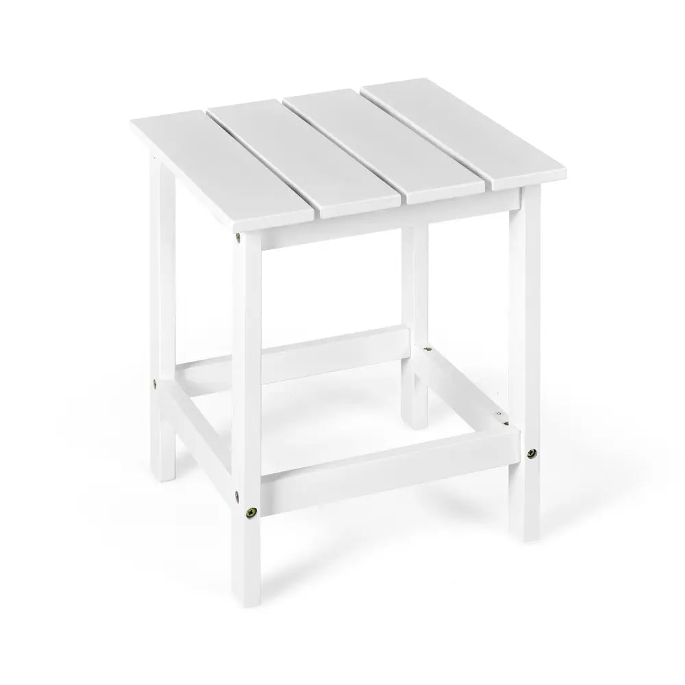 15 Inch Patio Square Wooden Slat End Side Coffee Table for Garden-White - White - Patio Coffee Tables