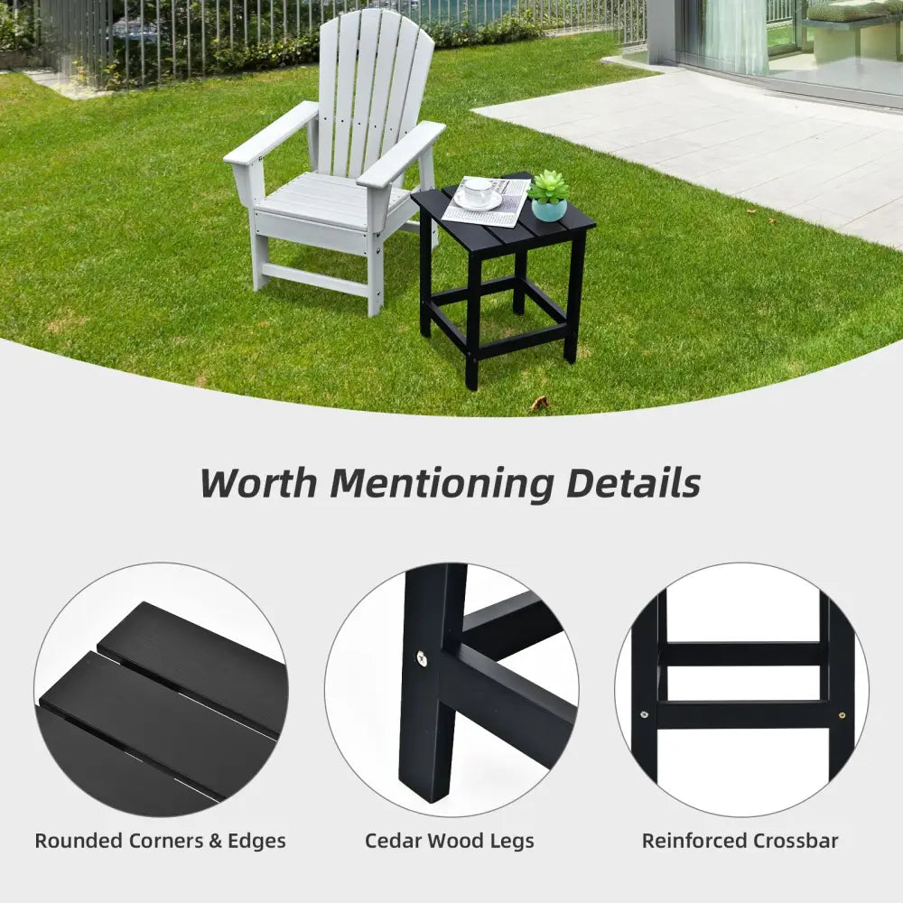 15 Inch Patio Square Wooden Slat End Side Coffee Table for Garden-Black - Black - Patio Coffee Tables