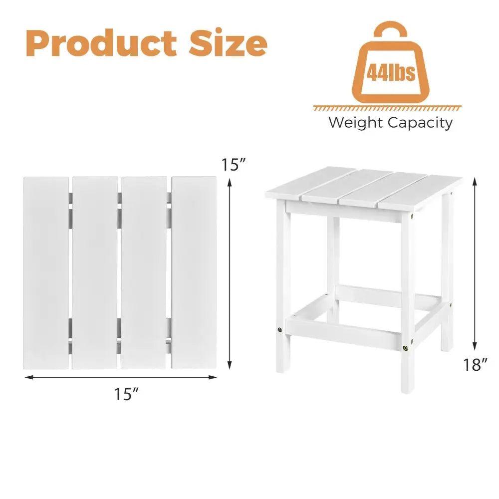 15 Inch Patio Square Wooden Slat End Side Coffee Table for Garden-White - White - Patio Coffee Tables