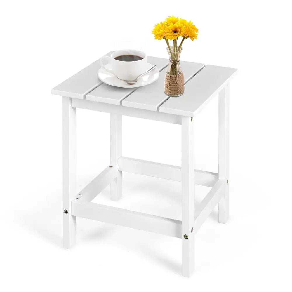 15 Inch Patio Square Wooden Slat End Side Coffee Table for Garden-White - White - Patio Coffee Tables