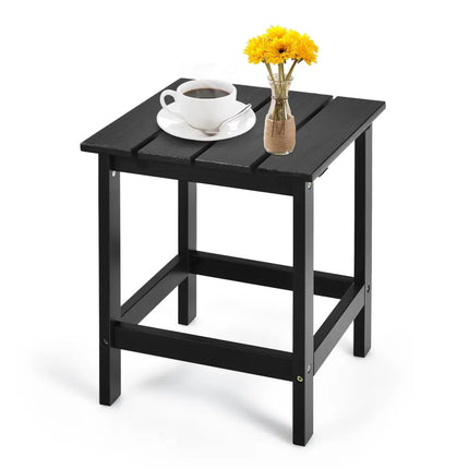 15 Inch Patio Square Wooden Slat End Side Coffee Table for Garden-Black - Black - Patio Coffee Tables