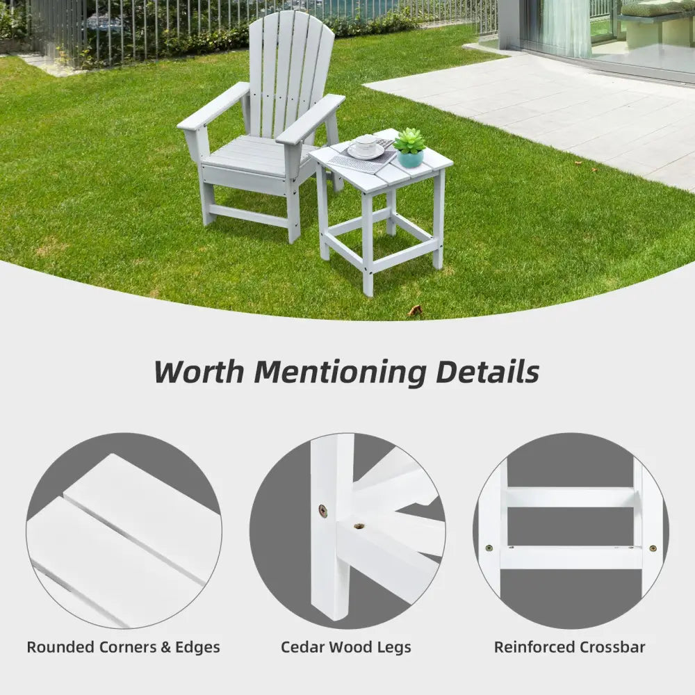 15 Inch Patio Square Wooden Slat End Side Coffee Table for Garden-White - White - Patio Coffee Tables