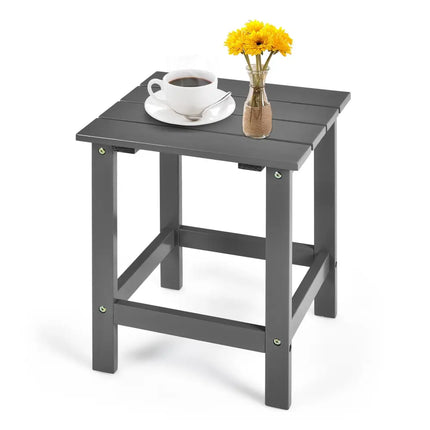 15 Inch Patio Square Wooden Slat End Side Coffee Table for Garden-Gray - Gray - Patio Coffee Tables