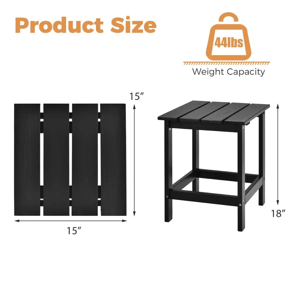15 Inch Patio Square Wooden Slat End Side Coffee Table for Garden-Black - Black - Patio Coffee Tables