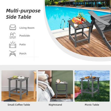 15 Inch Patio Square Wooden Slat End Side Coffee Table for Garden-Gray - Gray - Patio Coffee Tables