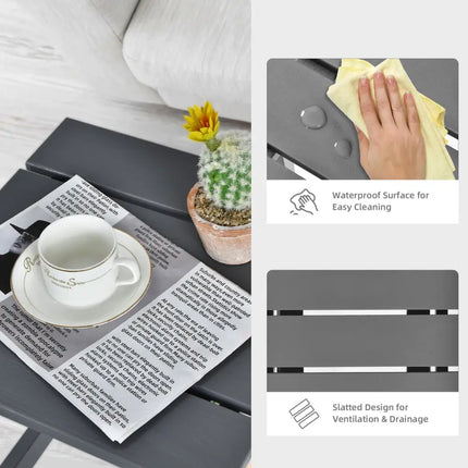 15 Inch Patio Square Wooden Slat End Side Coffee Table for Garden-Gray - Gray - Patio Coffee Tables