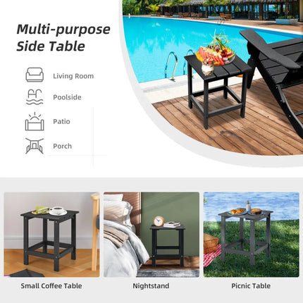 15 Inch Patio Square Wooden Slat End Side Coffee Table for Garden-Black - Black - Patio Coffee Tables