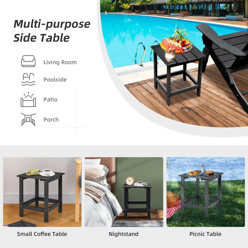 15 Inch Patio Square Wooden Slat End Side Coffee Table for Garden-Black - Black - Patio Coffee Tables