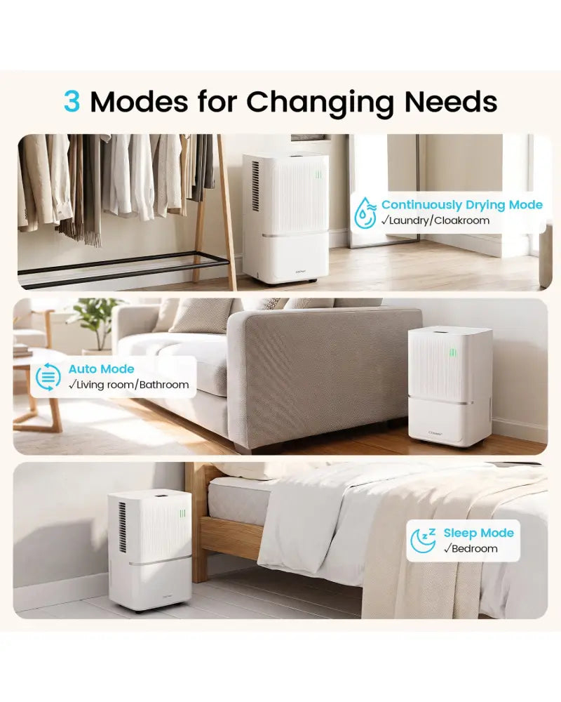15 L Dehumidifier for Home with Drain Hose & Intelligent Control 2500 Sq.Ft-White - White - Dehumidifiers