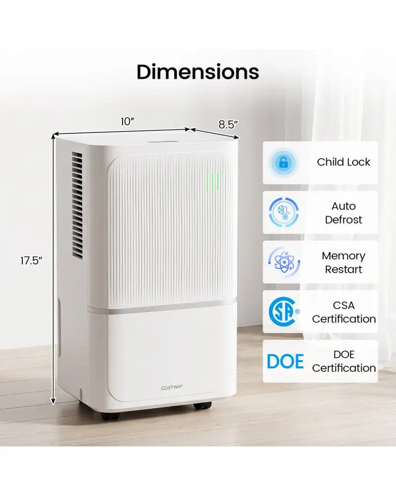 15 L Dehumidifier for Home with Drain Hose & Intelligent Control 2500 Sq.Ft-White - White - Dehumidifiers