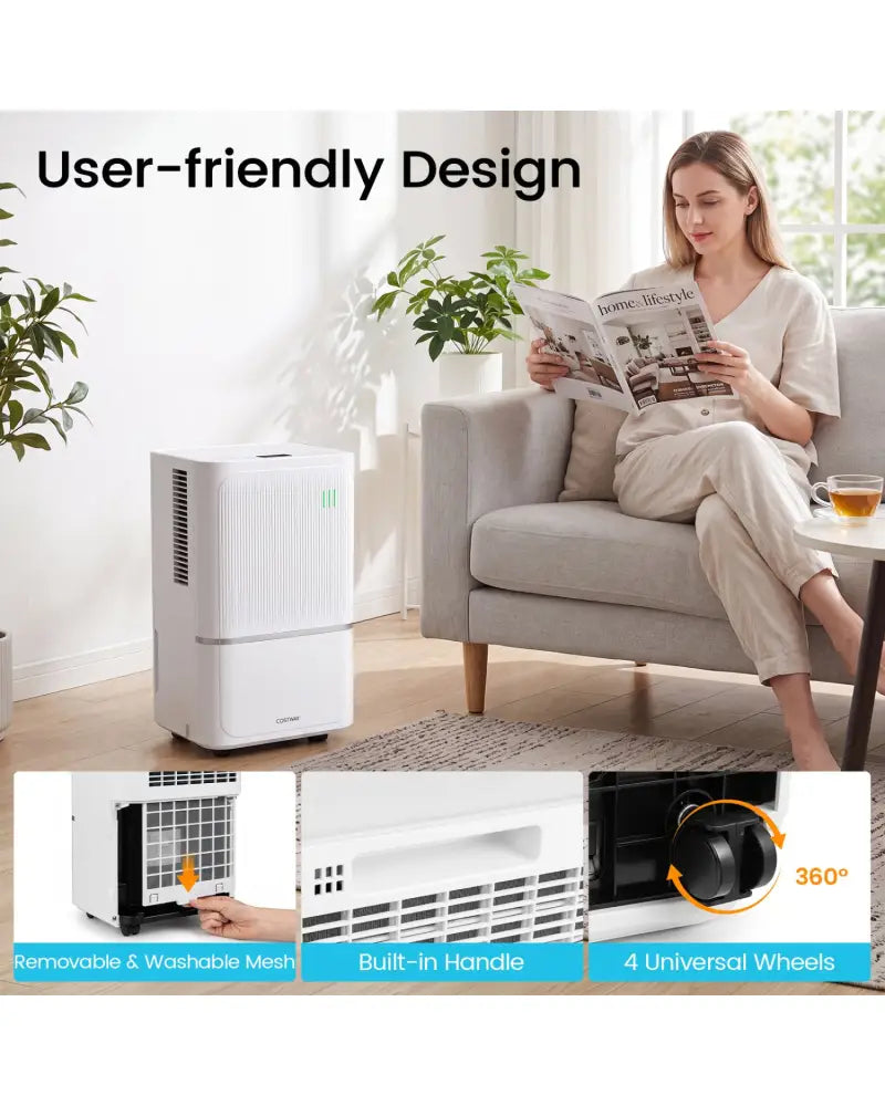 15 L Dehumidifier for Home with Drain Hose & Intelligent Control 2500 Sq.Ft-White - White - Dehumidifiers