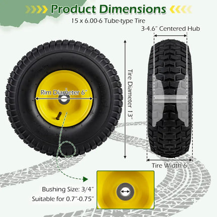 15 x 6.00-6 Tube-type Tires & Wheels 2 Pack 4 PR Tires-Yellow - Yellow - Garden Tools