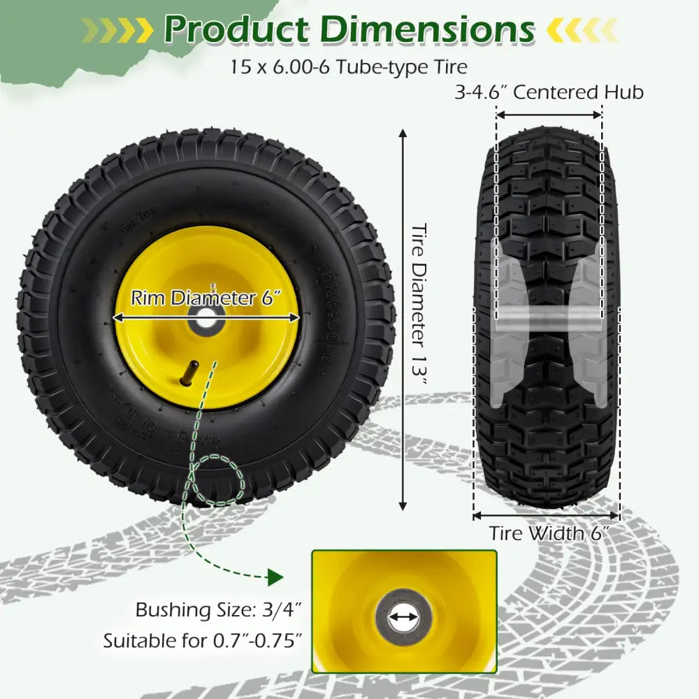 15 x 6.00-6 Tube-type Tires & Wheels 2 Pack 4 PR Tires-Yellow - Yellow - Garden Tools