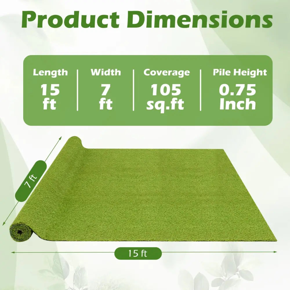 15 x 7 Feet Artificial Turf Rug with Low 0.75 inch Pile Height - Outdoor Decor