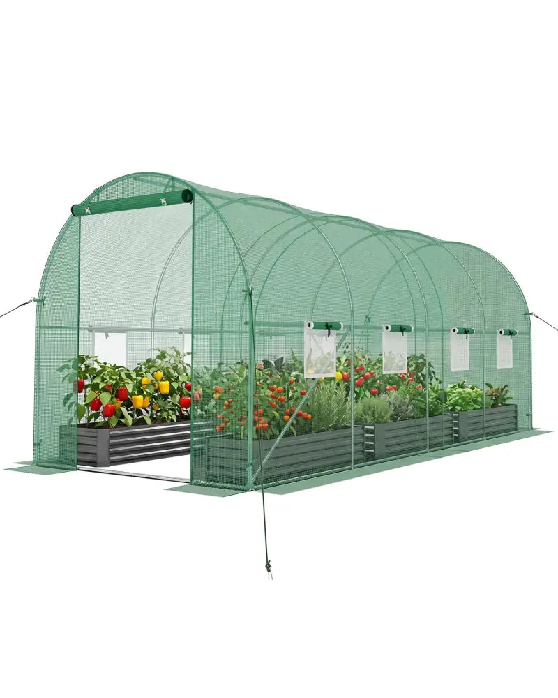 15 x 7 x 7 ft Walk-in Tunnel Greenhouse for Outdoors-Green - Green - Greenhouses