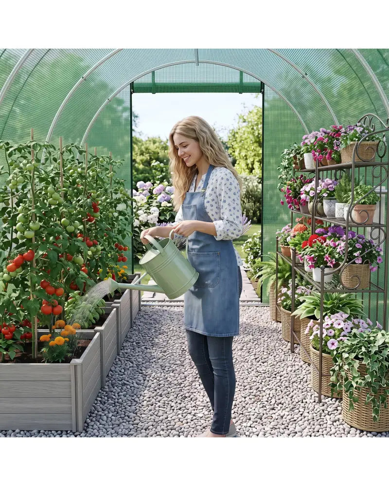15 x 7 x 7 ft Walk-in Tunnel Greenhouse for Outdoors-Green - Green - Greenhouses