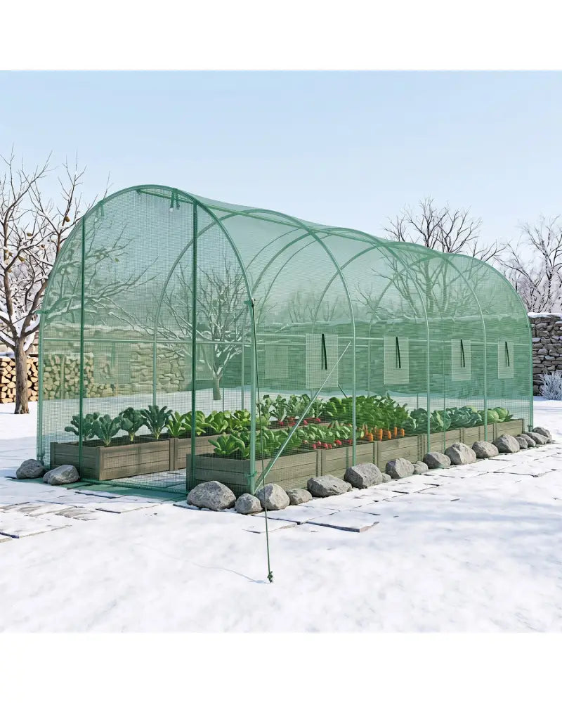 15 x 7 x 7 ft Walk-in Tunnel Greenhouse for Outdoors-Green - Green - Greenhouses