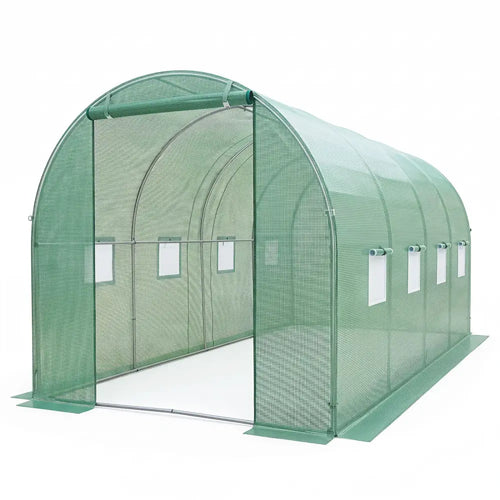 15 x 7 x 7 ft Walk-in Tunnel Greenhouse for Outdoors-Green - Green - Greenhouses