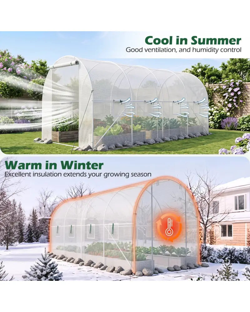 15 x 7 x 7 ft Walk-in Tunnel Greenhouse for Outdoors-White - White - Greenhouses
