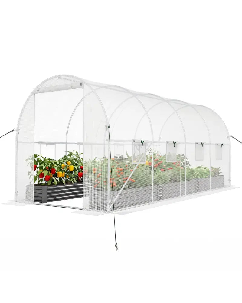 15 x 7 x 7 ft Walk-in Tunnel Greenhouse for Outdoors-White - White - Greenhouses