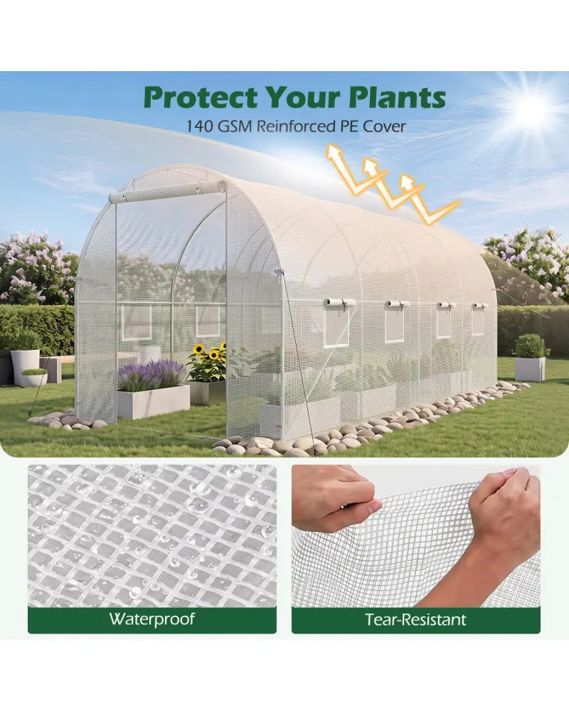 15 x 7 x 7 ft Walk-in Tunnel Greenhouse for Outdoors-White - White - Greenhouses