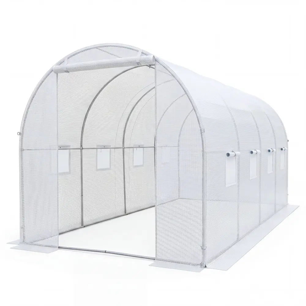 15 x 7 x 7 ft Walk-in Tunnel Greenhouse for Outdoors-White - White - Greenhouses