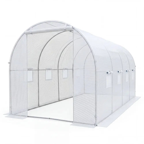 15 x 7 x 7 ft Walk-in Tunnel Greenhouse for Outdoors-White - White - Greenhouses