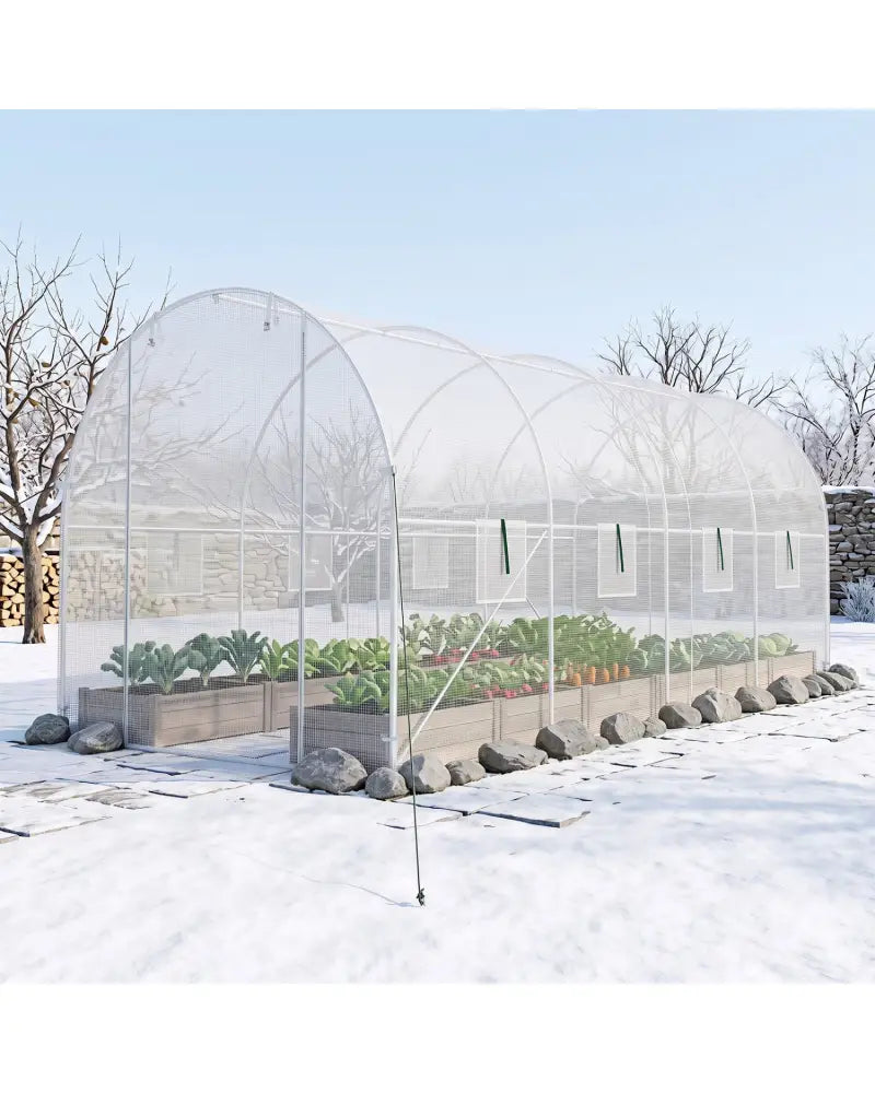 15 x 7 x 7 ft Walk-in Tunnel Greenhouse for Outdoors-White - White - Greenhouses