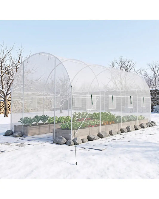 15 x 7 x 7 ft Walk-in Tunnel Greenhouse for Outdoors-White - White - Greenhouses