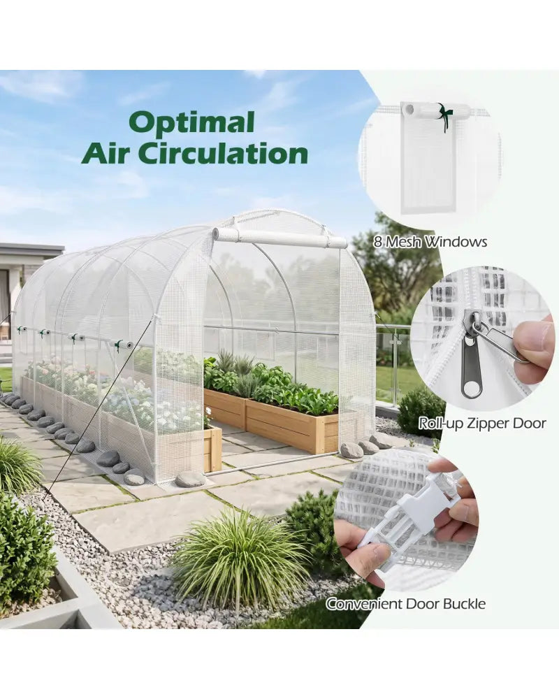 15 x 7 x 7 ft Walk-in Tunnel Greenhouse for Outdoors-White - White - Greenhouses